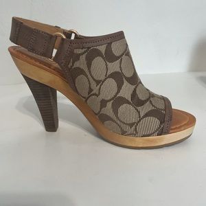 Coach Elena Khaki Slingback Wooden Platform 7.5B